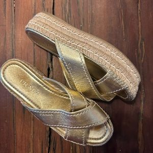 Prada Gold Platform Espadrille Slides